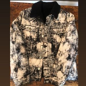 Balmain Shearling lined Acid Wash Denim Jacket